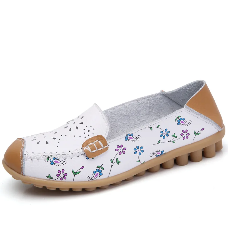 Модная женская обувь на плоской подошве; сезон весна-осень; женская мягкая удобная повседневная разноцветная обувь на плоской подошве с цветами - Цвет: Белый