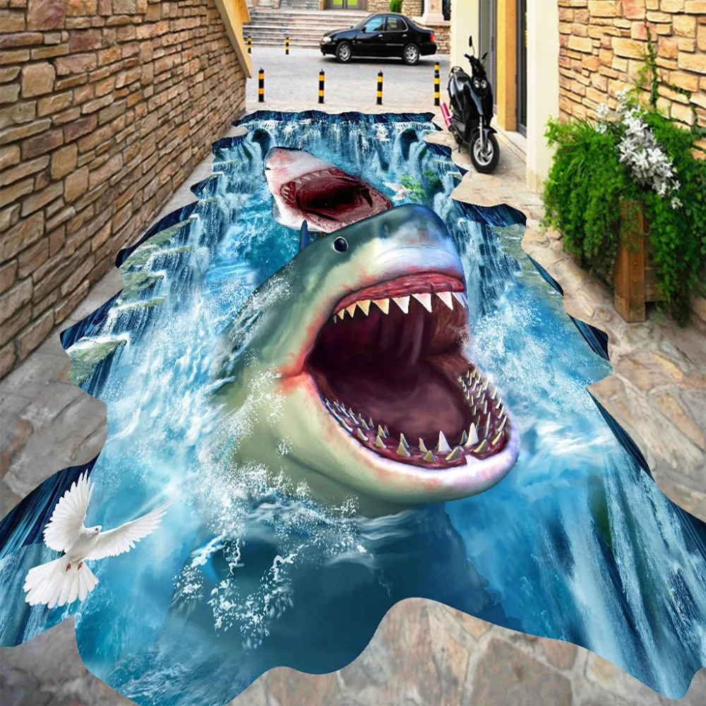 Custom-Photo-3D-Flooring-Mural-Sharks-Waterfall-3D-Stereoscopic-Floor-Stickers-Waterproof-Thickened-Self-adhesive-PVC