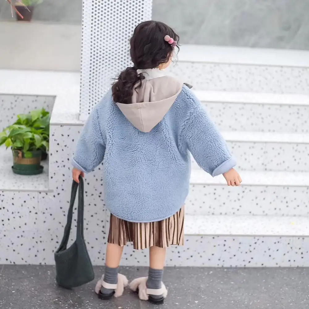Autumn Winter Baby Girls Jacket Wool Fur Fleece Coat Thick Parkas Baby Teenage Hooded Jacket Girls Outerwear TZ398