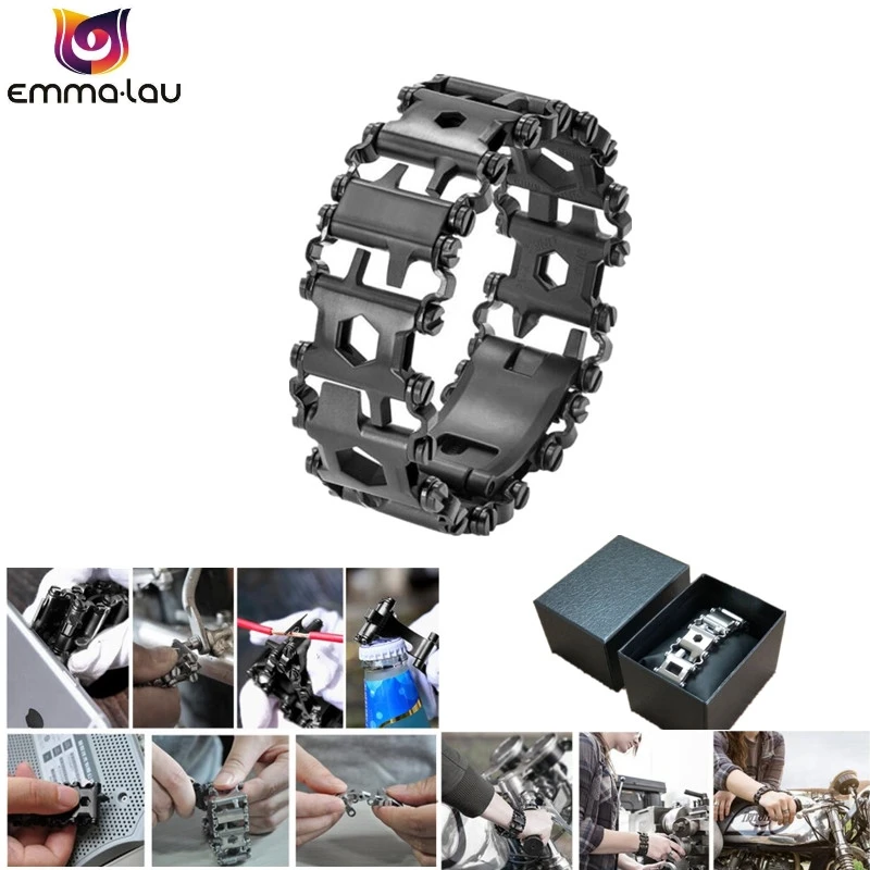 

29 in 1 Multifunction Steel Tread Bracelet Outdoor Survival Bolt Driver Tools Kit Travel Wearable Multitool Stainless Steel