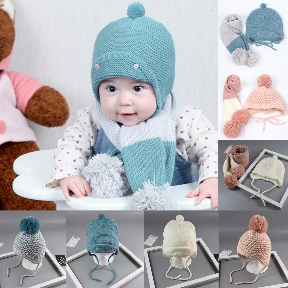 Puseky Baby Winter Hat & Scarf Baby Winter Cap Children Warm Scarf For