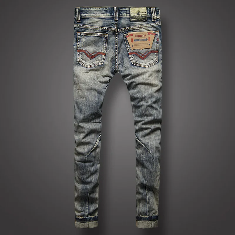 Italian Retro Style Fashion Mens Jeans High Quality Slim Fit Frayed Hole Ripped Jeans For Men Brand Clothing Biker Jeans Pants