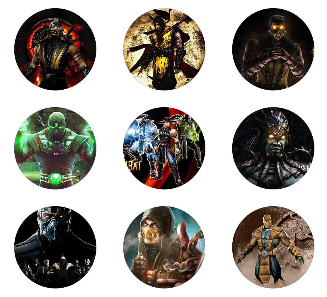 Горячая продажа 5pcs16mm20mm25mm Mortal Kombat Скорпион Саб Зиро ручной работы фото стеклянный