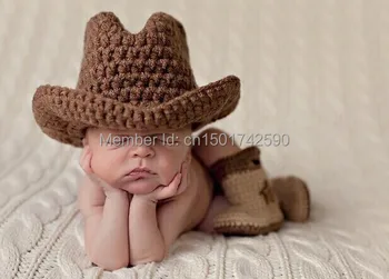 

baby cowboy hat Handmade Crochet newborn cap and boots snow booties suit Photography Props