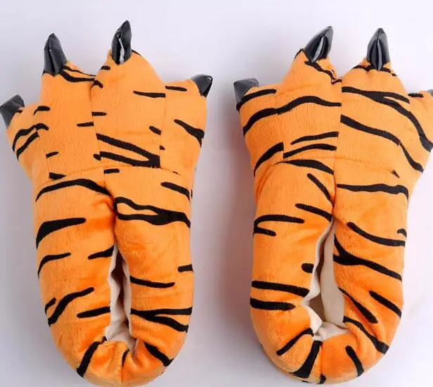 Tiger Color HKSNG/распродажа; недорогие теплые фланелевые домашние тапочки с рисунком жирафа, коровы, тигра; домашняя обувь с лапами; рождественские пижамы; лучший подарок - Цвет: Tiger Color