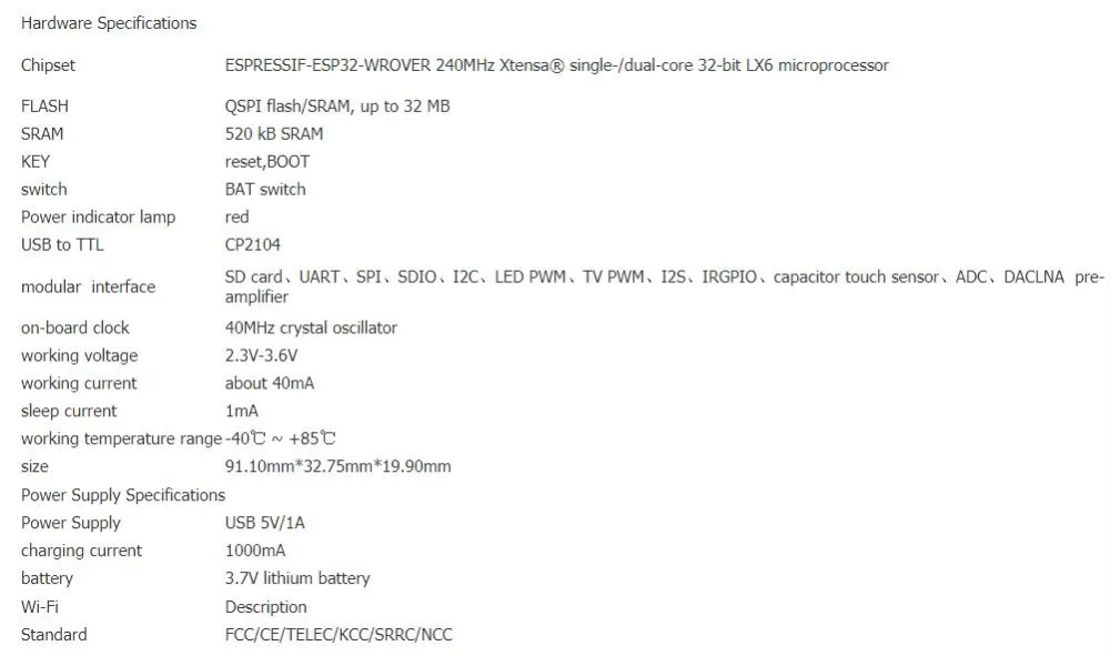 T-Energy WiFi и Bluetooth модуль 18650 батарея ESP32 WROVER макетная плата T-Energy ESP32-WROVER-B