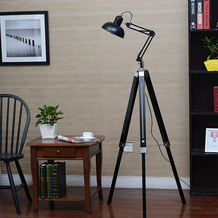

American personality vintage wooden floor lamp lift rocker arm lamp bedroom lamps