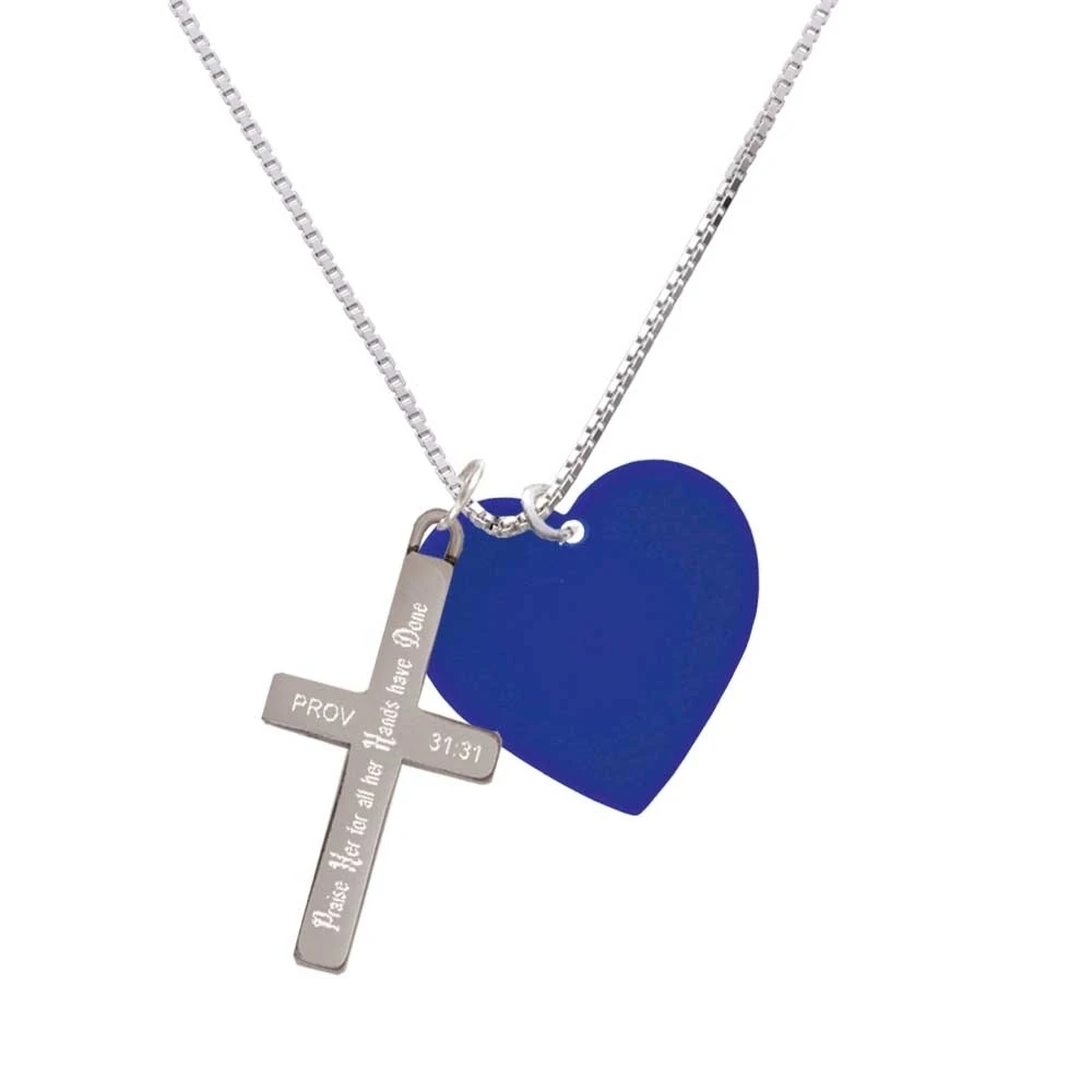 Acrylic 1 Navy Blue Heart - Praise Her - Cross Necklace