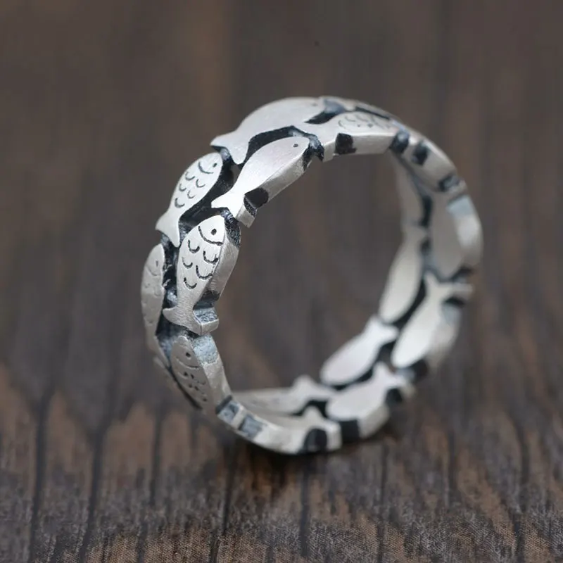 

FNJ 925 Silver Fish Ring New Fashion Real Original S990 Sterling Thai Silver Rings for Women Men Jewelry USA Size 5-9