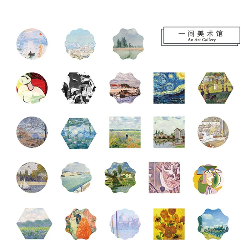 

46pcs Diary Paper Label Custom Small Painting Van Gogh Mini Stickers Scrapbooking Flakes Cute School Supplies For Students