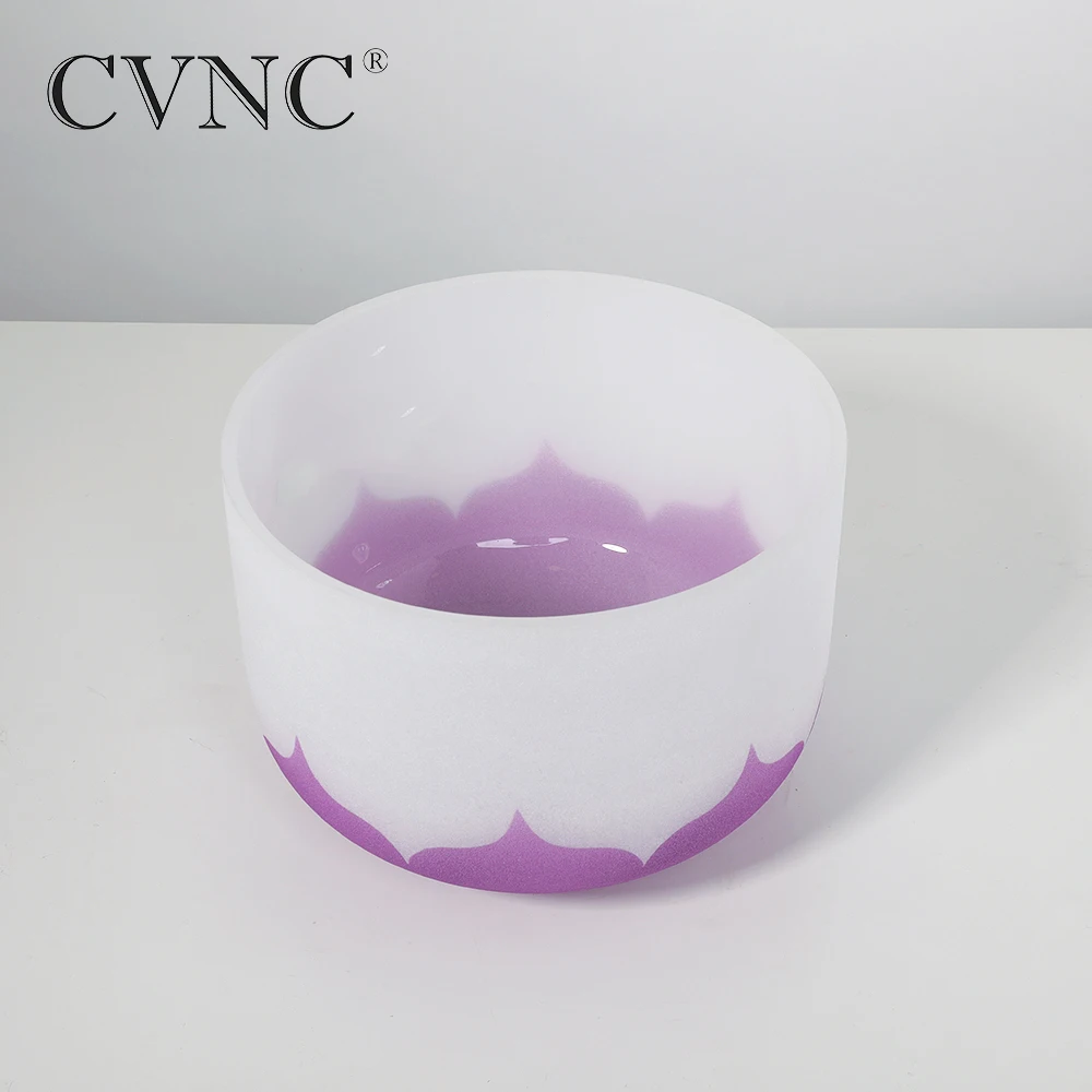 

CVNC 8" Note B Crown Chakra Lotus Design Frosted Quartz Crystal Singing Bowl Free Shipping Cost