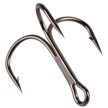 

YUYU 50PCS Carbon Steel Black Fishing Hook High Carbon Steel Treble Overturned Hooks Fishing Tackle Round Bend Treble For Bass