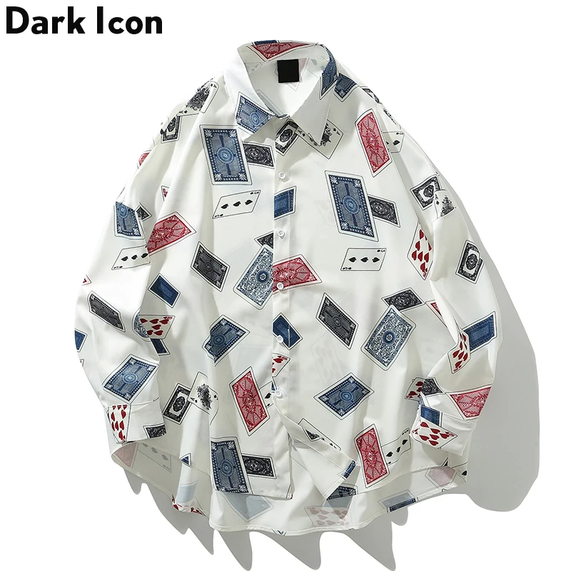 

Dark Icon Poker Full Printed Harajuku Style Mens Shirts Turn-down Collar Autumn Hawaiian Shirts Men Street Shirts