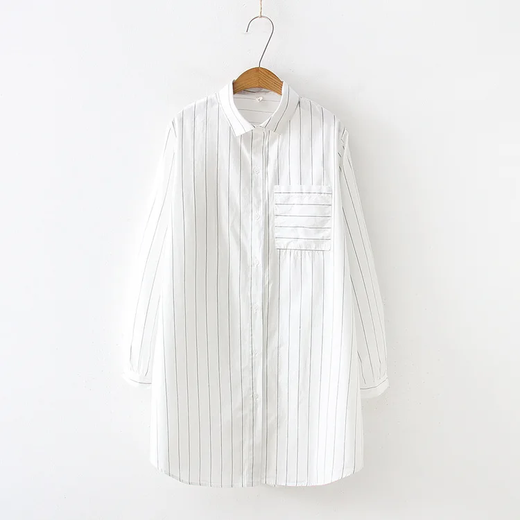 

KYQIAO camisas mujer roupas feminina 2019 mori girls shirt spring Japanese style brief loose long sleeve white striped blouse