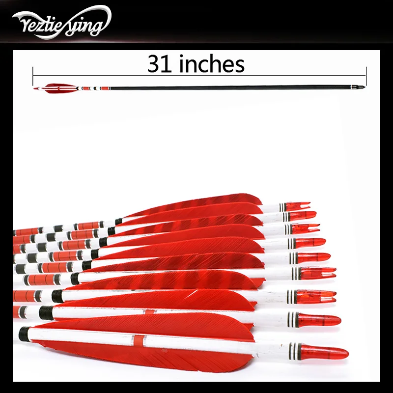 Setas de Carbono para Arco Tiro com Arco Vermelho Preto Turco Verdadeira Pena Alvo Tiro Seta Composto Caça 6 - 12 Pçs 31-polegada 15 Cheap Arco e flecha
