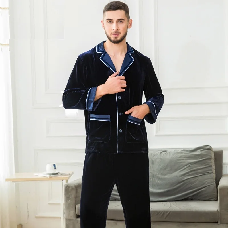 men pajama sets silk for Winter Pajamas Men Thick Fleece 100% silkPajama Sets Luxury Warm ...
