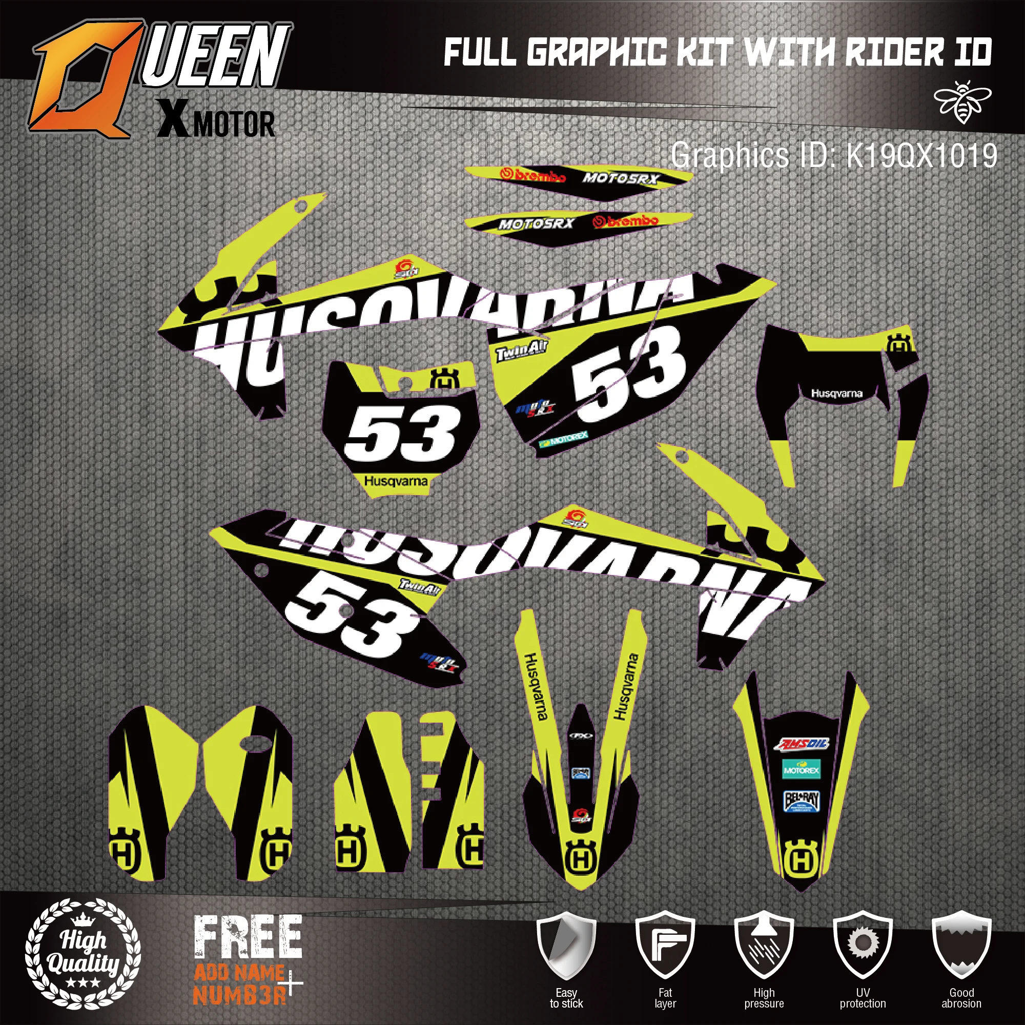 

Queen-X Custom Team Graphics Backgrounds Decals 3M Stickers Kit For KTM EXC 2017-2019 SX-F 2016-2018 019