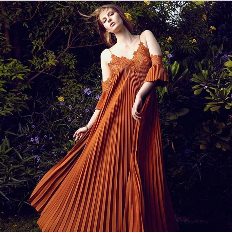 accordion pleated maxi dress