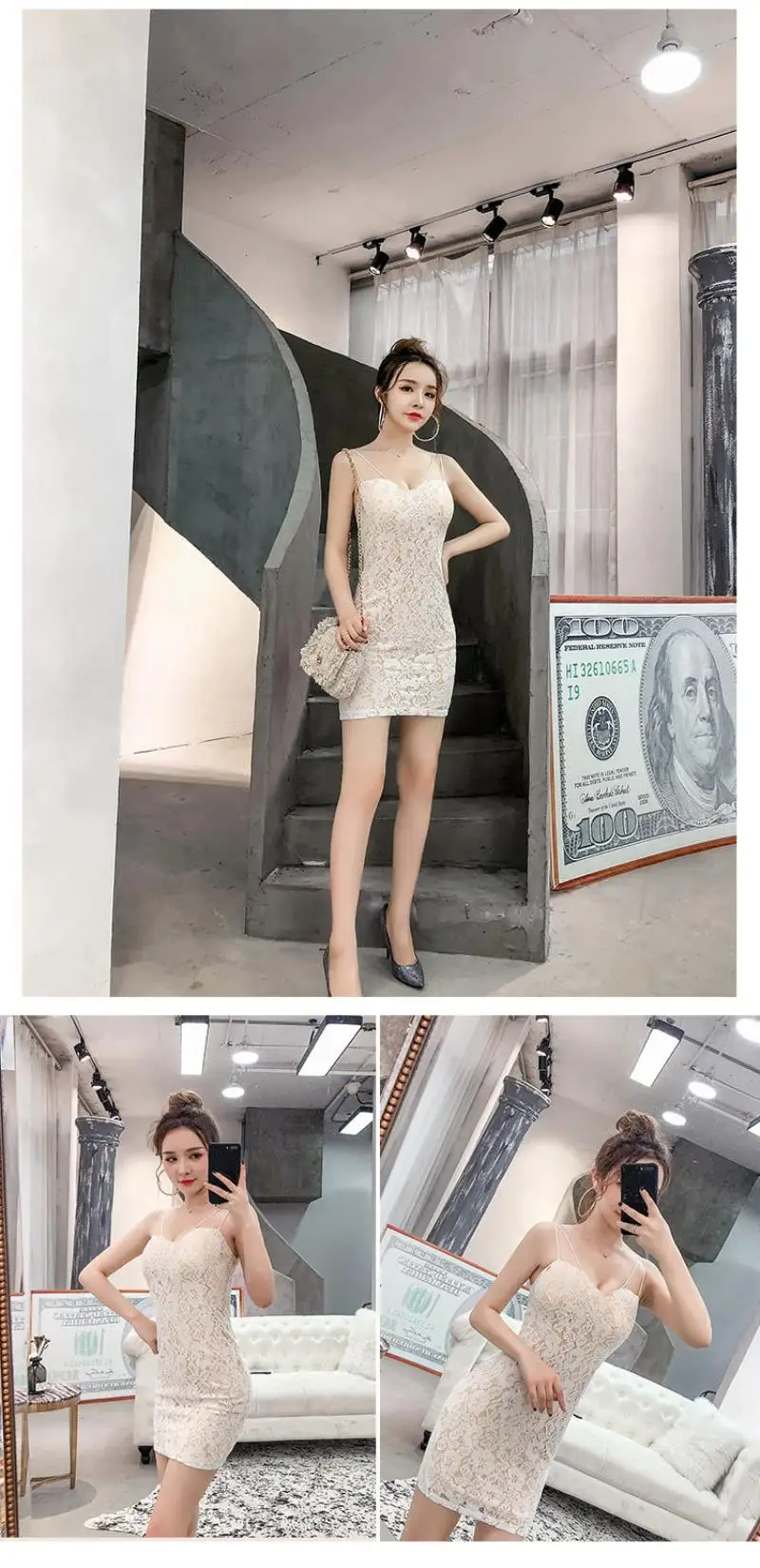 2018 Summer Backless V Neck Sling Lace Dress Sexy Hollow Out Split Midi Women Dress Party Dresses Free Shipping
