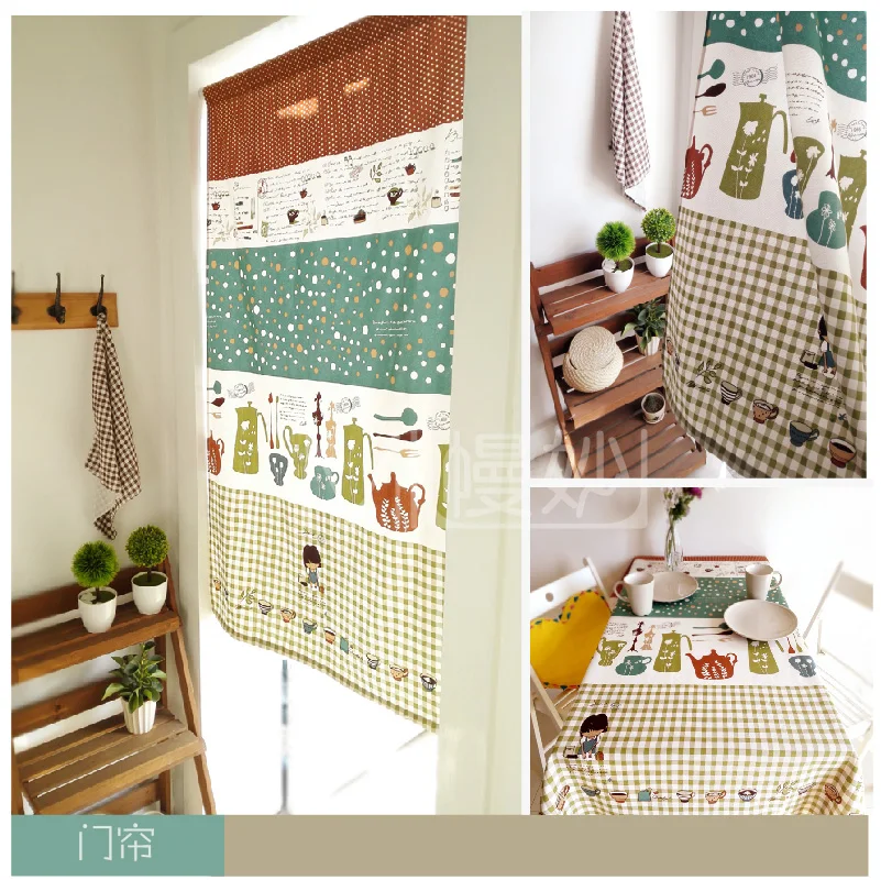 Japanese style fresh 100 cotton rustic semi shade kitchen curtain, Tube cloth door curtains