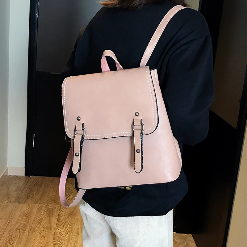 

2019 Women Pu Leather Backpack Travel Ladies Bagpack Vintage Female Shoulder Bag Sac a Dos Mochilas School Bags For Girls Preppy