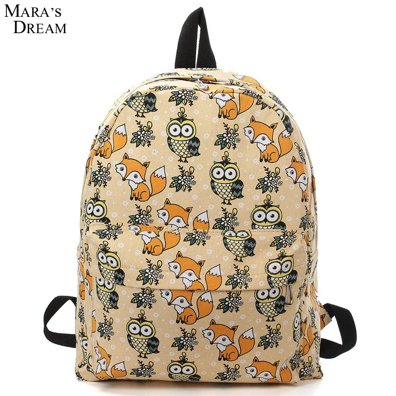 

Mara's Dream 2019 Women Backpacks Canvas Large Capacity Travel Print Fox and Owl School Bags For Teenagers Girls Shoulder Bag