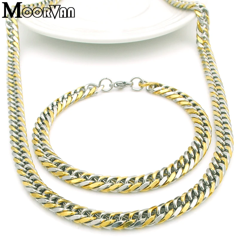 Moorvan комплект ювелирных изделий из нержавеющей стали, мужчины прохладно тяжелых 21 см браслет, 55 м ожерелье 2 pc/sets VJS008