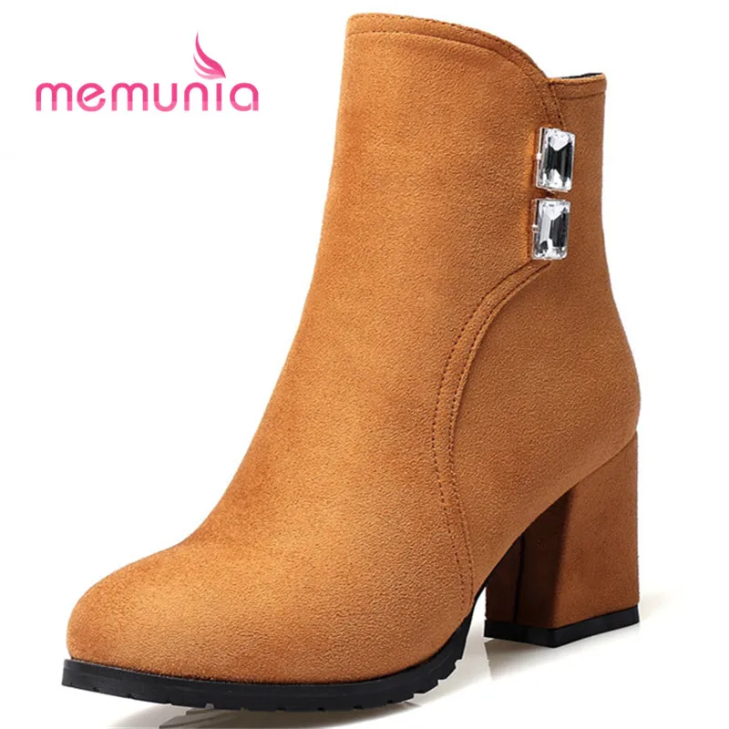

MEMUNIA big size 32-43 elegant crystal fashion boots high heels round toe women boots 2018 new winter ankle boots