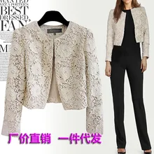 OL Amoy ladies slim female Japanese style hollow round collar cotton lace short jacket