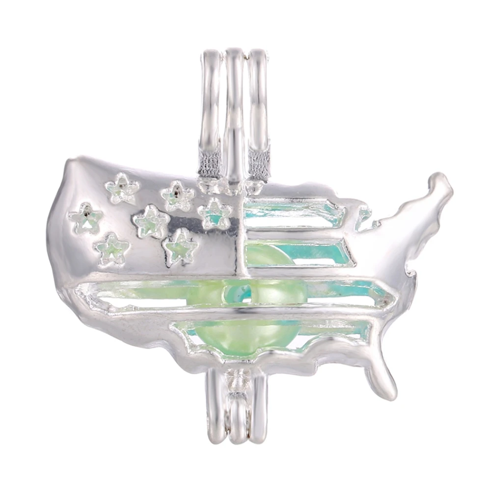

10pcs Silver American Map Pearl Cage Jewelry Making Bead Cage Pendant Essential Oil Diffuser Locket For Oyster Pearl Fun gifts