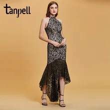 Tanpell с аппликацией и юбкой-годе вечернее платье черного цвета длина до лодыжки без Рукавов Платье женское с высоким воротом Империя строгое длинное вечернее платье