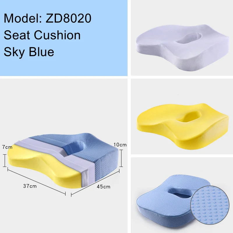 Нескользящая Ортопедическая подушка для сиденья из пены с эффектом памяти для офисного стула автомобиля инвалидной коляски поддержка спины Sciatica копчик грудной кости облегчение боли - Цвет: ZD8020 Sky Blue