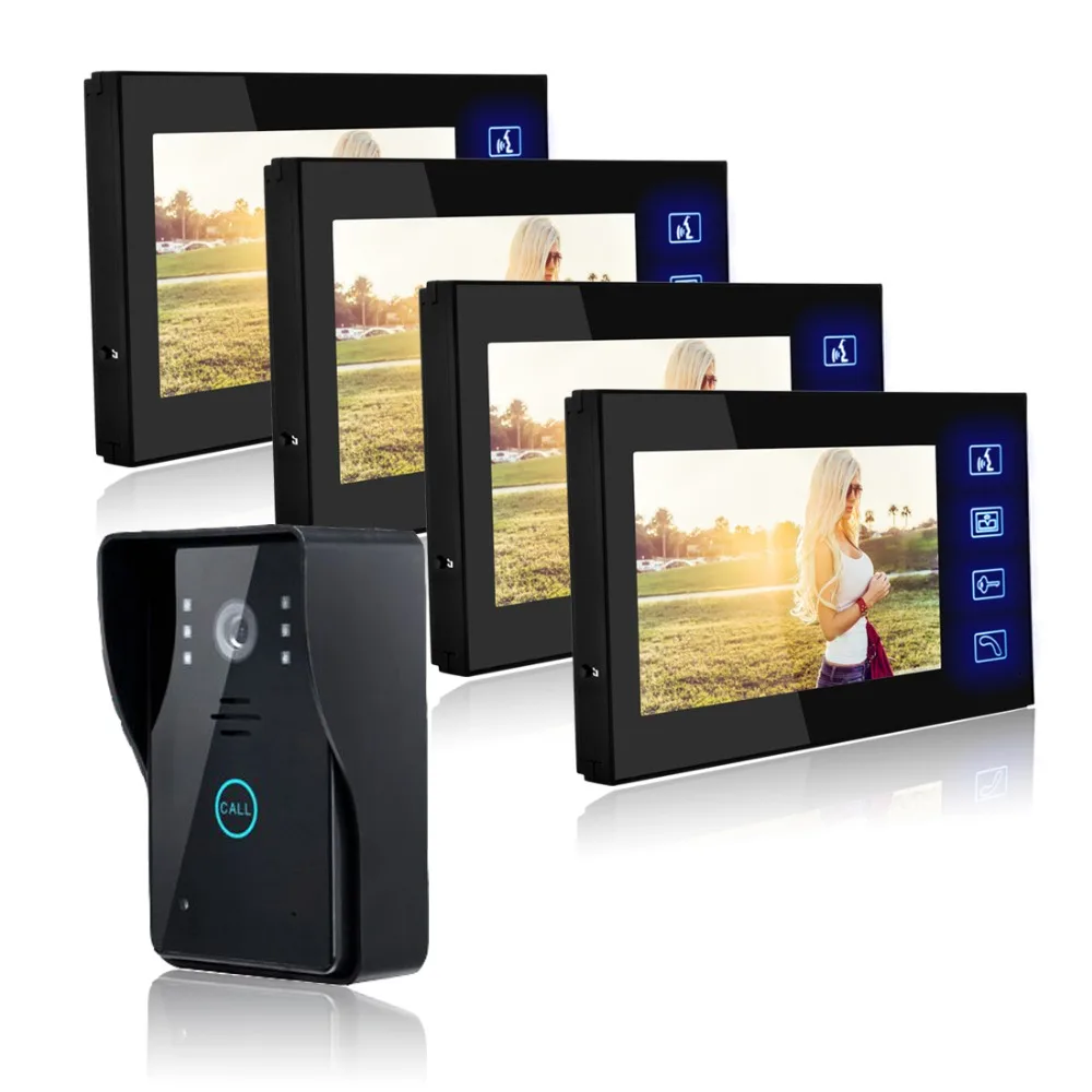 

Doorbell camera Wired video door phone intercom 7'' Color LCD Video Door Phone Intercom System kit one to four video doorphone