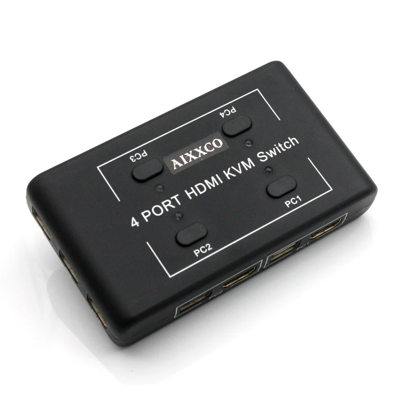 AIXXCO HDMI KVM Switch Switcher 4 Port PCs Sharing 4 Devices for Keyboard Mouse Printer Monitor Sel