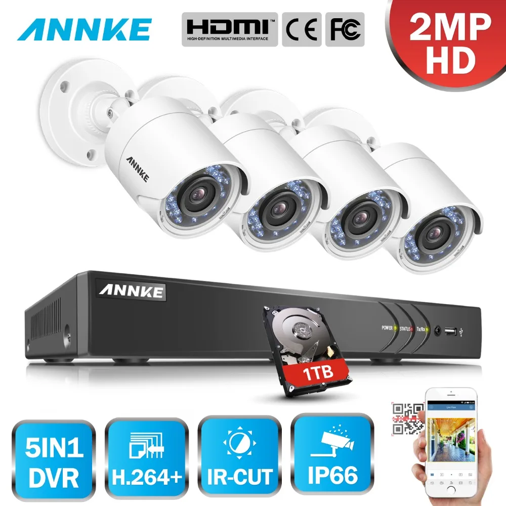 ANNKE 4CH 2MP камера системы безопасности HD система Крытый Открытый 5 в 1 H.264 DVR IP66 Всепогодный комплект системы охранного видеонаблюдения ИК