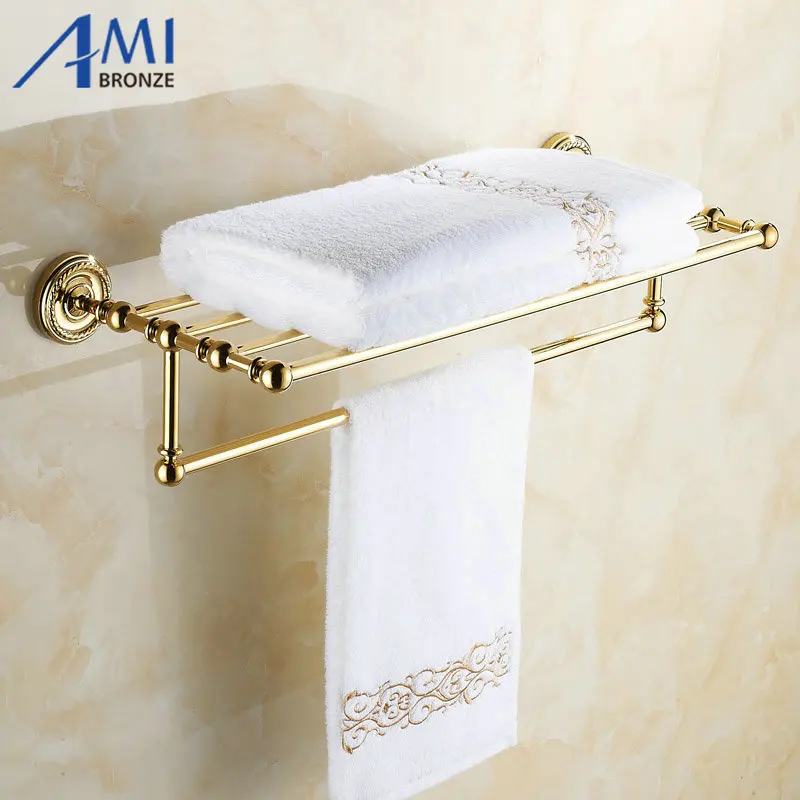 Wall Mounted Golden Polished Bathroom Accessories Towel Rack Tower Bar