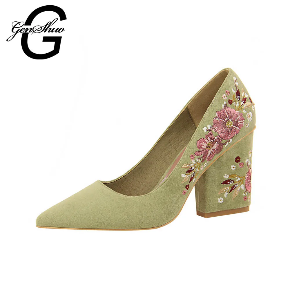 

GENSHUO High Heels Pumps Women Shoes Embroider Stiletto Prom Heels Women Pumps Shoes Fashion Women Dancing Party Wedding Shoes