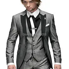Последние Дизайн одна кнопка светло-серый Жених Смокинги для женихов Пик нагрудные Женихи Для мужчин Нарядные Костюмы для свадьбы Best человек Костюмы(куртка+ брюки для девочек+ жилет+ галстук