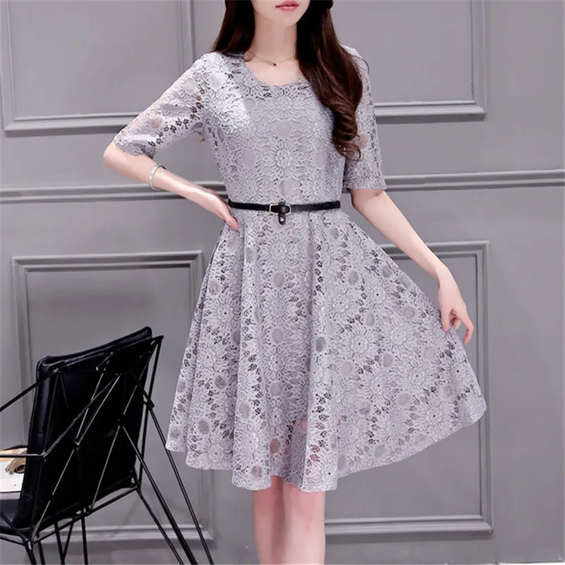 

2018 New Women Elegant Vintage Half Sleeve Party Dresses Spring Summer Sexy O Neck Rockabilly A-Line Lace Dress vestidos