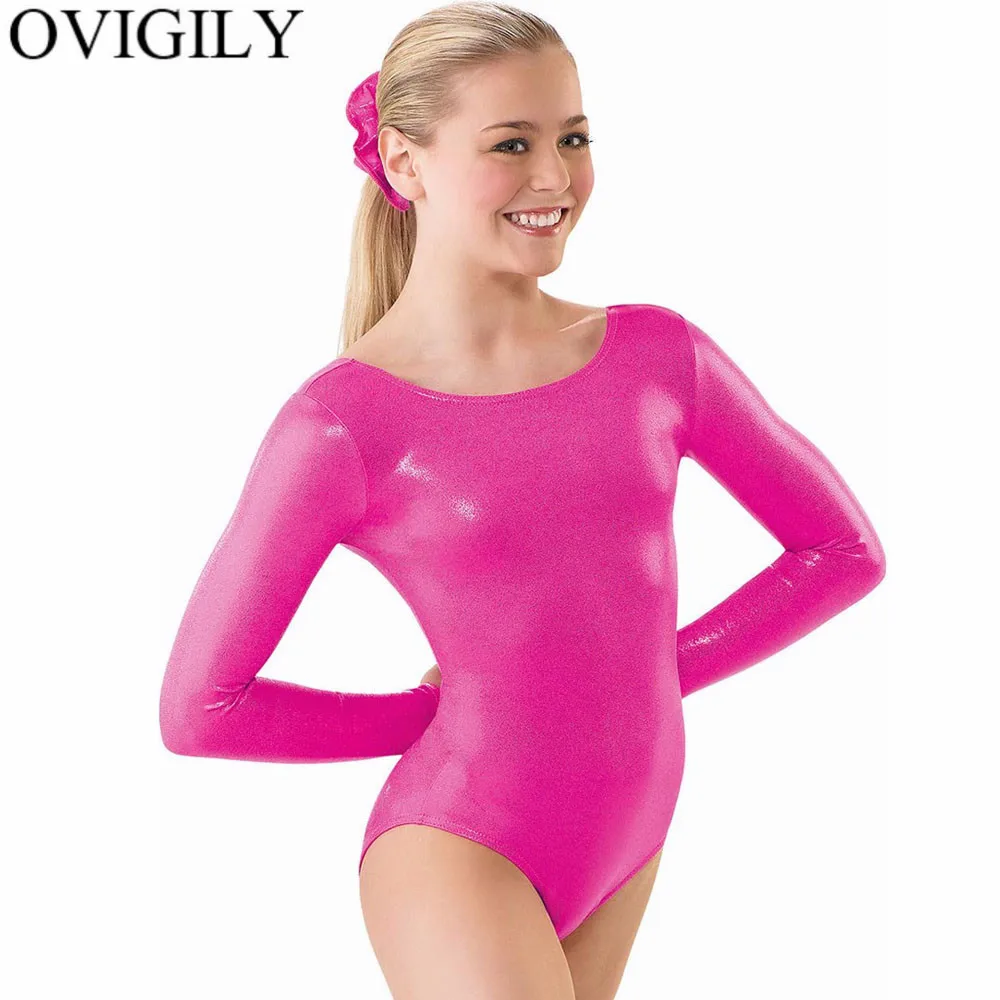 Wholesale Womens Black Long Sleeve Leotard Bodysuit Lycra Spandex Shiny