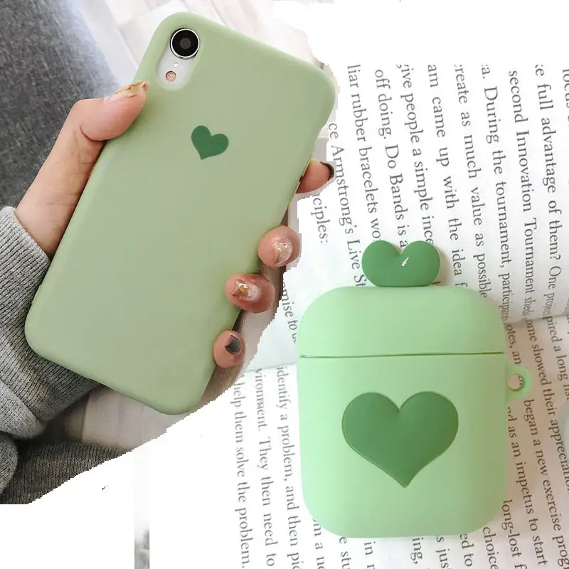 Чехол для беспроводных наушников AirPods 1 2 чехол с Bluetooth и сердечком мягкий