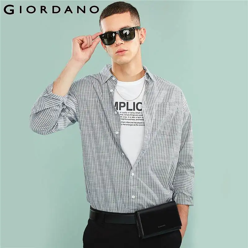 Download Giordano Men Shirt Men Long Sleeve Cotton Single Pocket ...