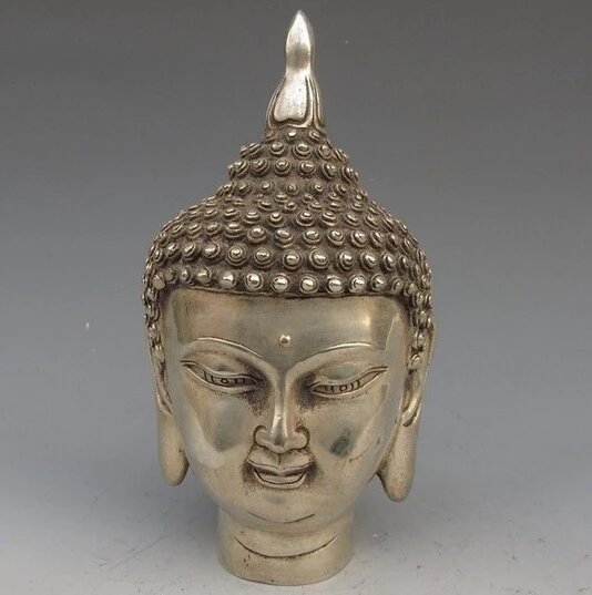 

Brass Size:17*8.5*8.3cm Oriental Vintage Tibetan silver Handwork Carved Buddha Head Statue wedding gift arts crafts