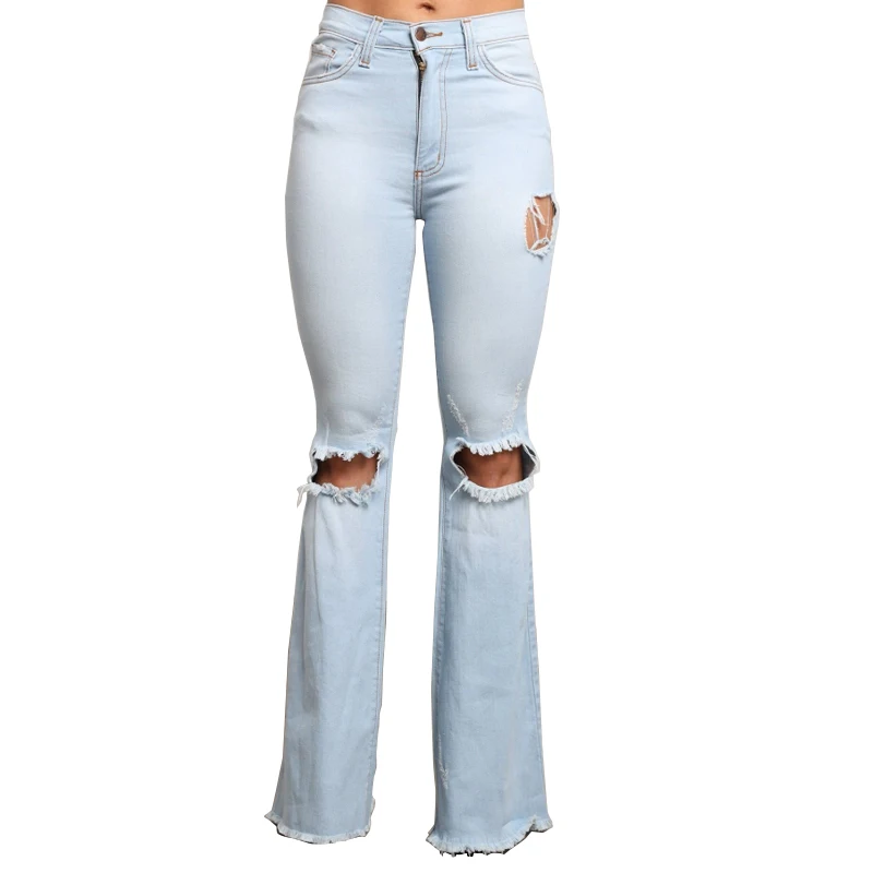 

Plus Size High Waisted Flare Jeans Bell Bottom Jeans For Ladies Women Distressed Wide Leg Denim Pant Hole Ripped Boyfriend Jeans