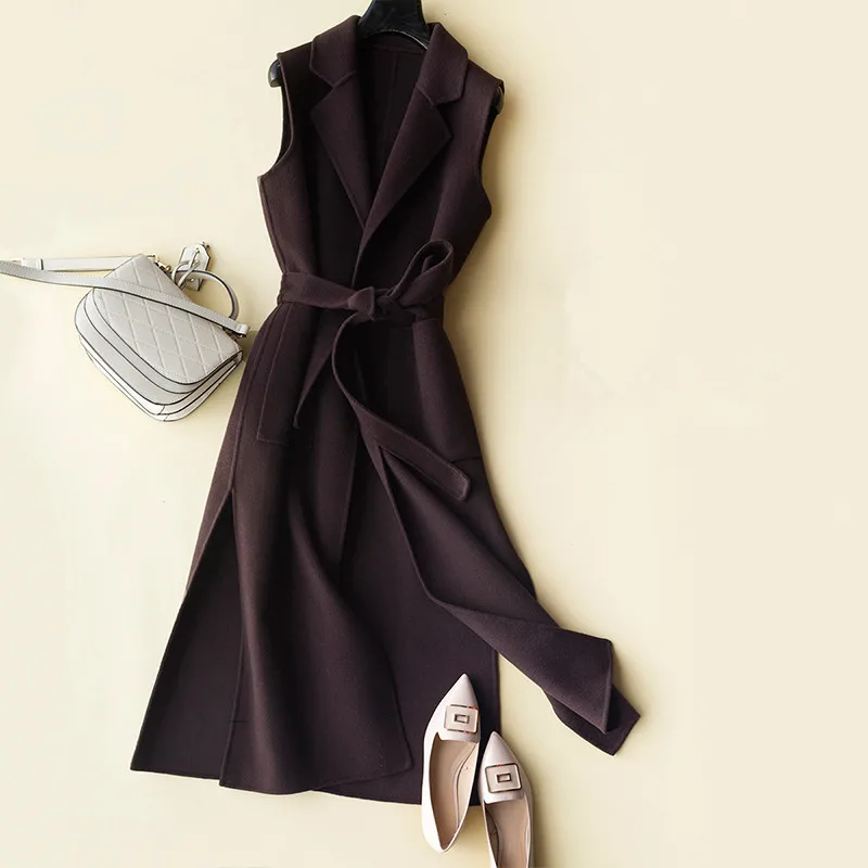 AYUNSUE 2018 Autumn Winter Women's Vest Wool Coat Female Long Vests With Belt Waistcoat for Women jaqueta feminina WYQ1231