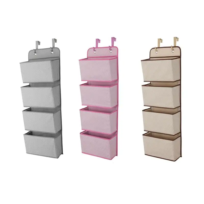 4 слоя нетканые настенные двери подвесные корзины сумка для хранения одежды органайзер над дверью для спальни ванной кухни (серый)