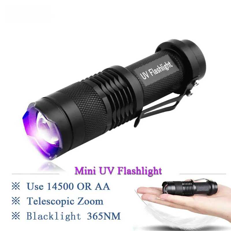 Ручка Свет Мини zoomble ультрафиолетовый УФ фонарик 365nm черный свет 395nm использовать