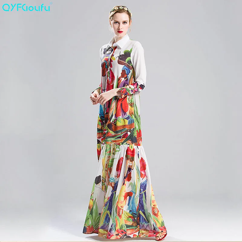 

QYFCIOUFU 2018 Summer High Quality Runway casual boho Maxi Dress Women Long sleeve Floral print Loose Beach Long Dress plus size