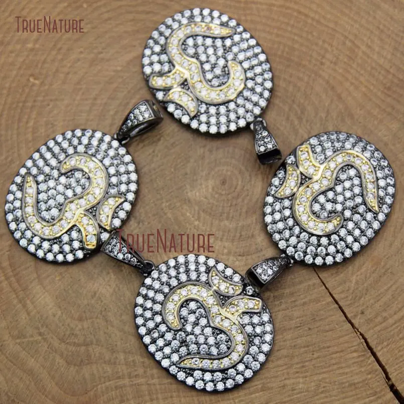 20171215-PM9188- Copper Pendant Mantra Micro Pave  Clear  Czech Zircon Gunmetal Oval Shaped Pendant_3