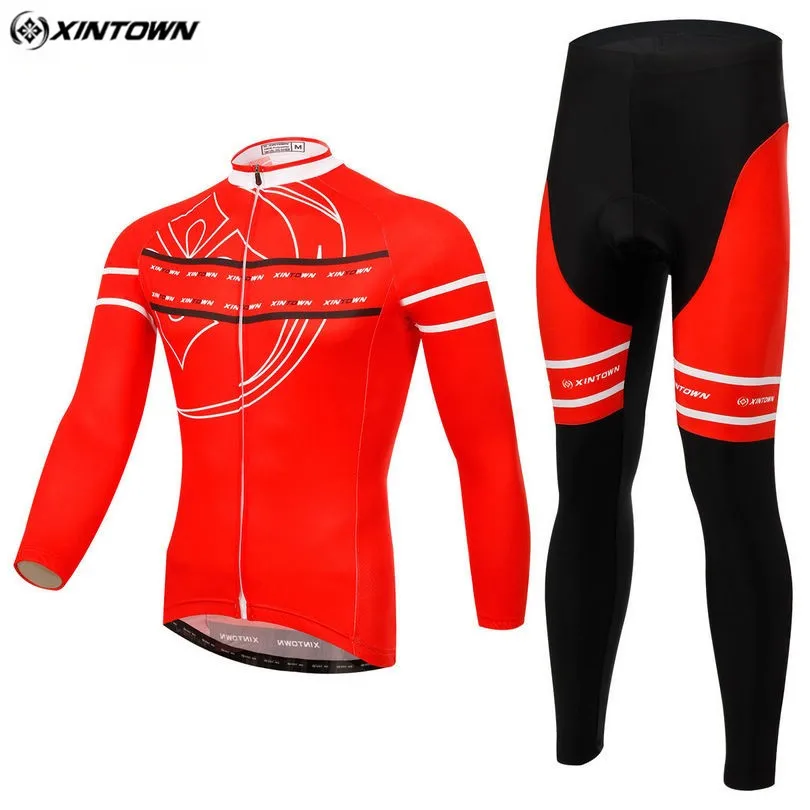 

XINTOWN Men Long Sleeve Cycling Jersey Red Breathable Cycling Clothing Bike Winter Maillot Ciclismo Outdoor Sportswear CC0376